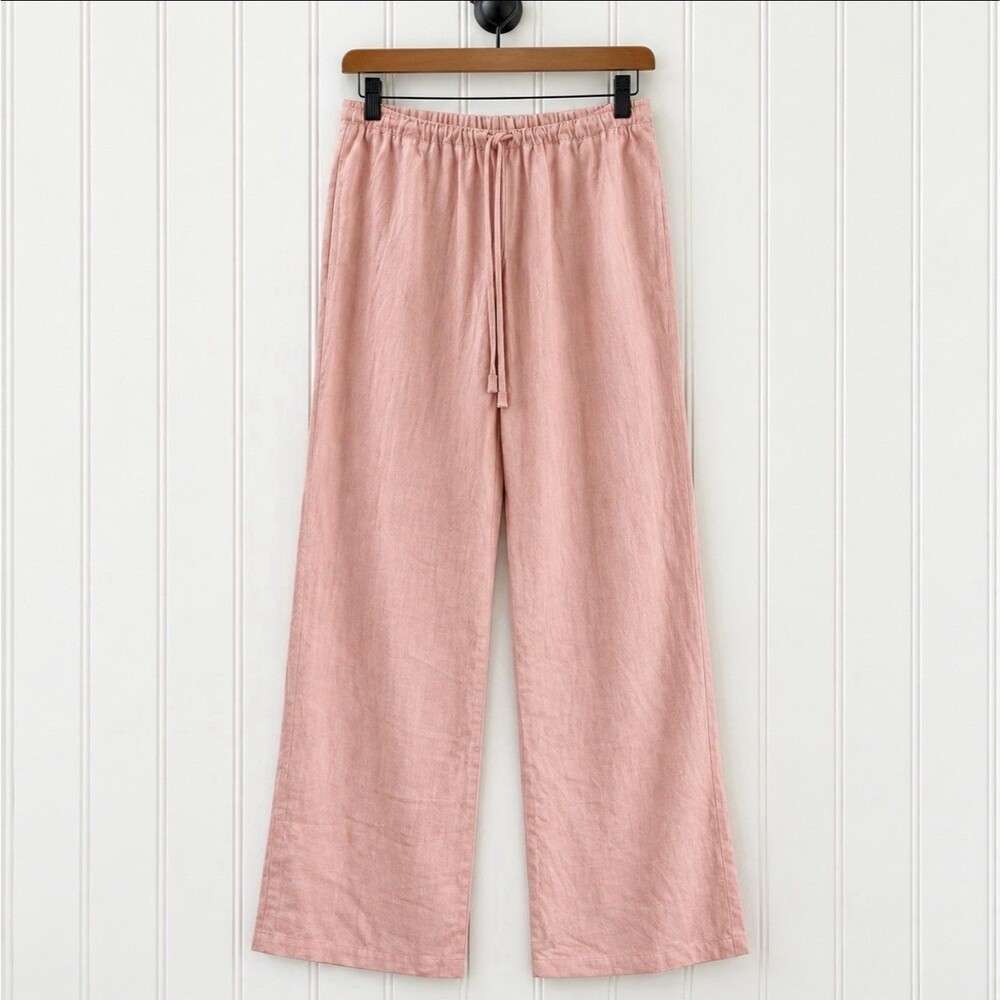 Melissa Paige Linen Blend Pants Elastic Waist Wide Leg Peach XS Boho